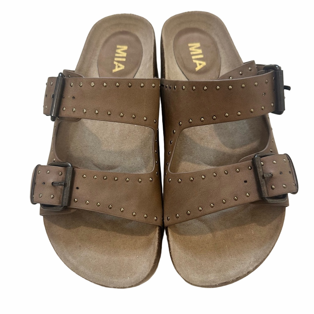 NWOT Mia Brookie Wedge Tan Sandals Size 9